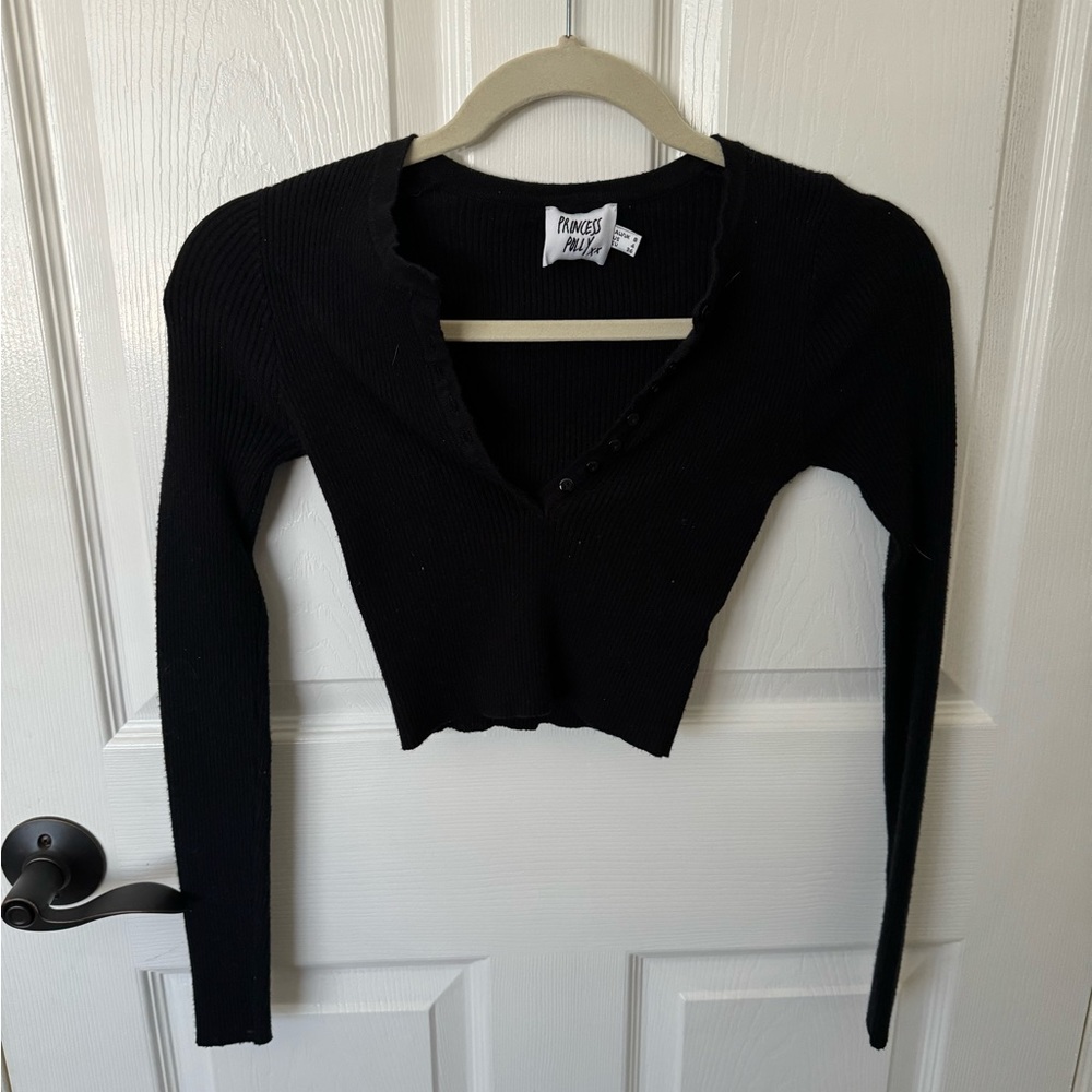 Princess Polly Black Henley Long Sleeve